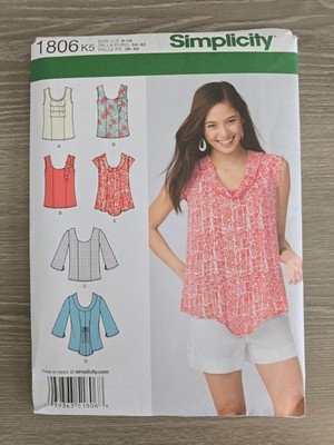 1806 Simplicity Sewing Pattern Misses' Pullover Tops Size 8 - 16, UNCUT