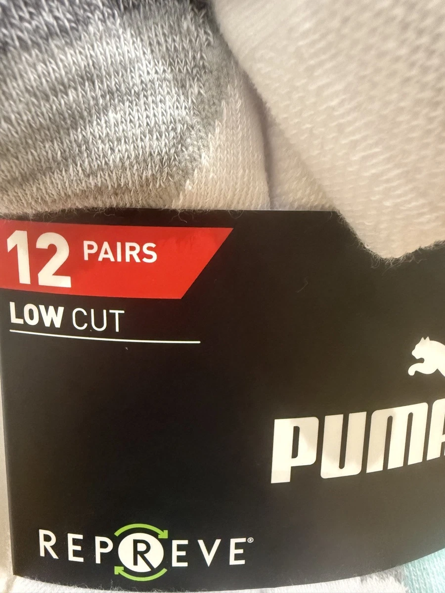 Puma Repreve 12 Pairs Women’s Low Cut Socks - Size UK 2.5-5 - Light Grey - New