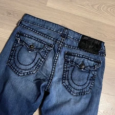 Vintage 00s True Religion Men's Blue Wash Denim Jeans Joey Super T Flare Size 36