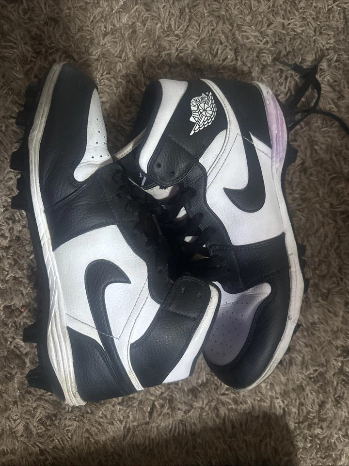 Nike Jordan Retro 1 Hi Top Black White Football Cleats - Image 4 of 4