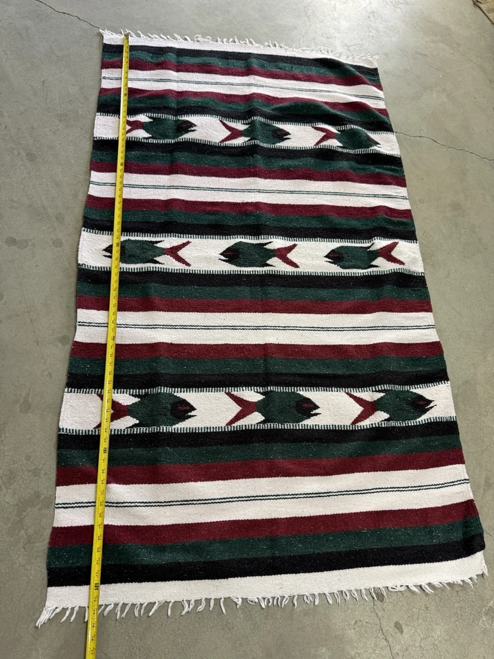 Cobertor mexicano Serape padrão peixe listrado sudoeste 74x42 Boho Cabincore - Imagem 4 de 4