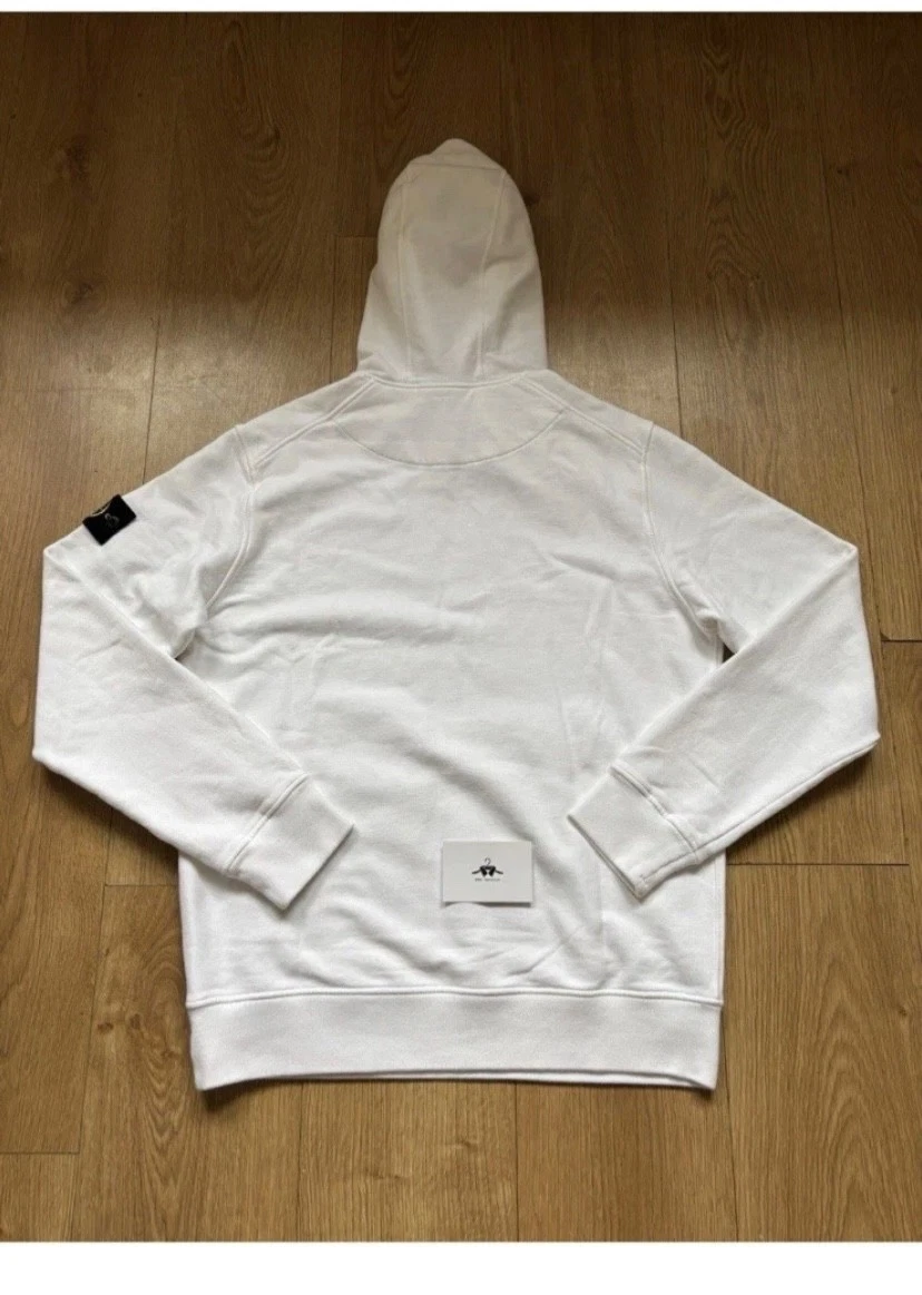 FELPA CON CAPPUCCIO STONE ISLAND S S 25 COTONE BIOLOGICO PILE BIANCO XL PREZZO AL PUBBLICO £355