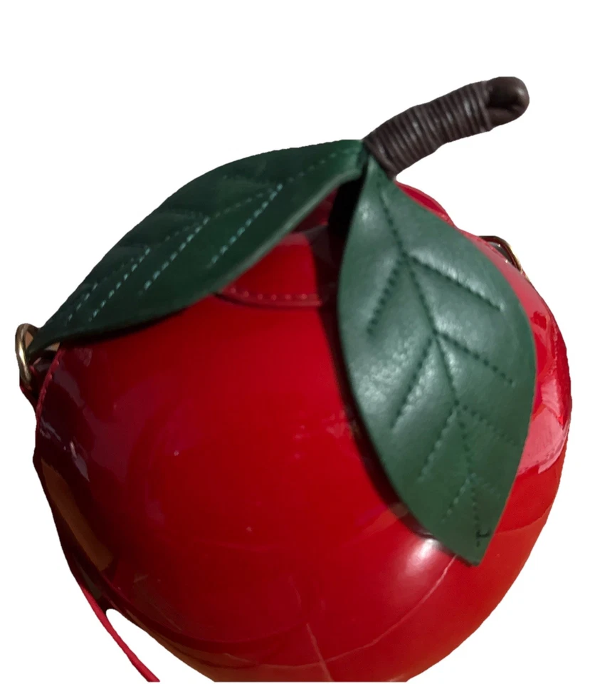 Novelty Red Apple Crossbody Shoulder Bag Faux Patent Leather Zip Fastening - Image 3 of 4