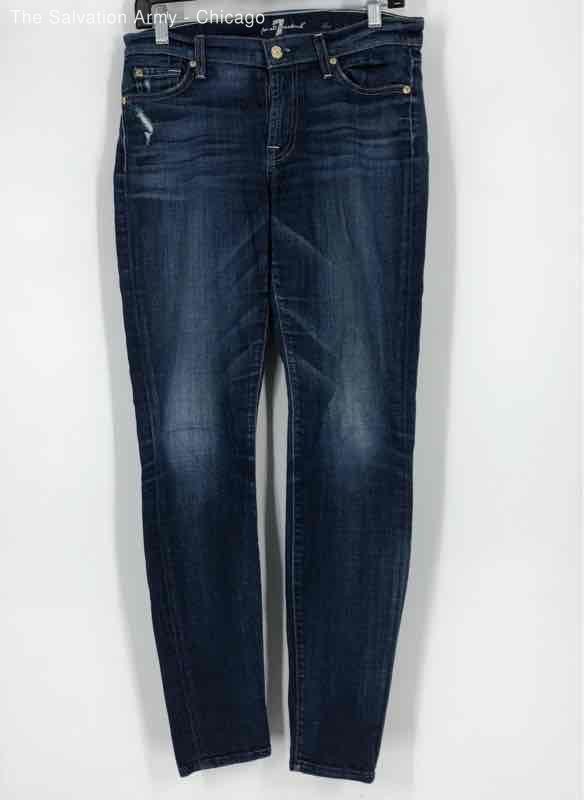 7 For All Mankind Womens Blue Denim Dark Wash 5-Pocket Skinny Jeans Size 27