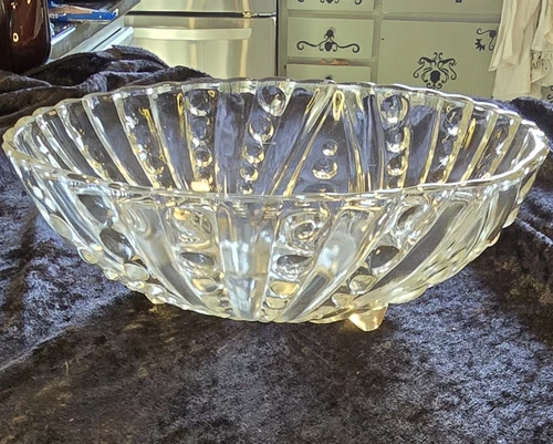 Vintage 1940's Clear Depression Glass Anchor Hocking Burple Pattern Footed Bowl
