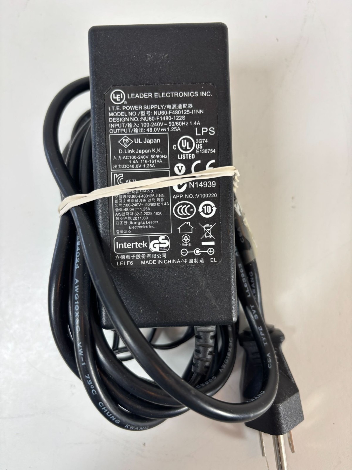 Leader Electronics NU60-F480125-1NN Power Supply Adapter 48V 1.25A