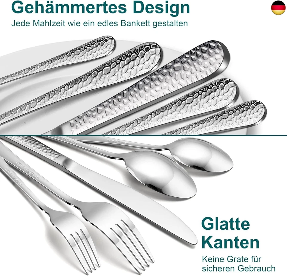 Joyfair Besteck Set 12 Personen, 60-teiliges Edelstahl Gehämmertes Besteckset  - Bild 3 von 4
