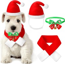Christmas Dog Santa Hat with Scarf Pet Costume One Size, Green,White,Red