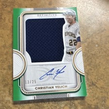2022 Topps Definitive Autographed Relic Christian Yelich Green /25 Brewers ARC-…