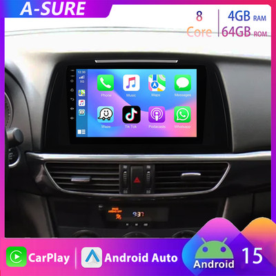 8-Kern 4+64G Android 15 Radio Carplay GPS Navi Für MAZDA 6 GJ GL 2013-2015 WIFI