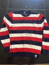 STUSSY 100 Lambswool Striped Pullover Red White Blue Striped Sweater Size XL