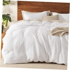Waffle Weave Duvet Cover Set Queen Size,Soft Breathable Queen 90" 90" White
