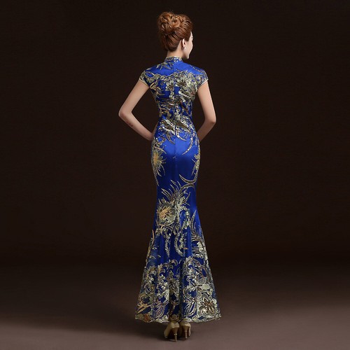 2021 Chinese Ball Gown Cheongsam QiPao Women Fishtail Evening Long Dress Wedding - 第 3/15 張圖片