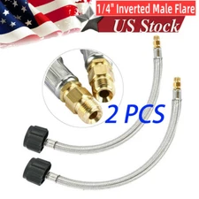 2Pack 15in RV Propane Hose 1/4 Inverted to QCC1 Stainless Steel Braided Propane