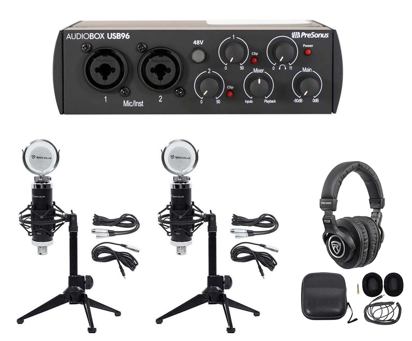 Интерфейс Audiobox 96 ASMR Recording Streaming Kit + Микрофоны + Подставки + Наушники
