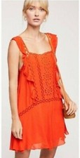 Free People FP One Priscilla Eyelet Mini Dress Size XS Orange Cotton Gauze