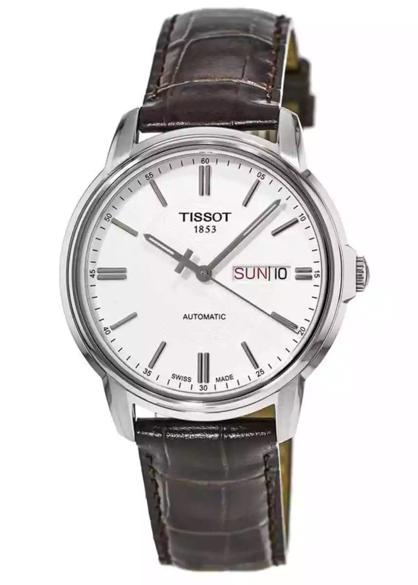 TISSOT MENS 550 SILVER AUTOMATIC DAY DATE LEATHER BAND WATCH T065.430.16.031.00