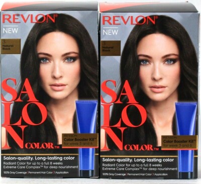 2 Revlon Salon Color 3 Natural Black Long Last 100% Gray Cover Permanent Dye