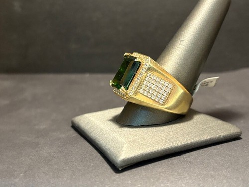 10K 12.8DWT Gold Mens Ring Emerald Like Stone Size 12.5 - Picture 13 of 14