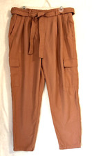 Nine West Women's Size L Cargo Tapered Barrow Dress Pants Terra Cotta Rayon Zip