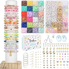 Bracelet Making Kit, 7200 Pcs Clay Beads Bracelet Making Kit, 2 Boxes Beads for