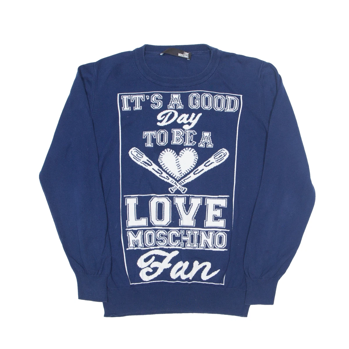 LOVE MOSCHINO Patterned Jumper Blue Tight Knit Womens UK 6 eBay