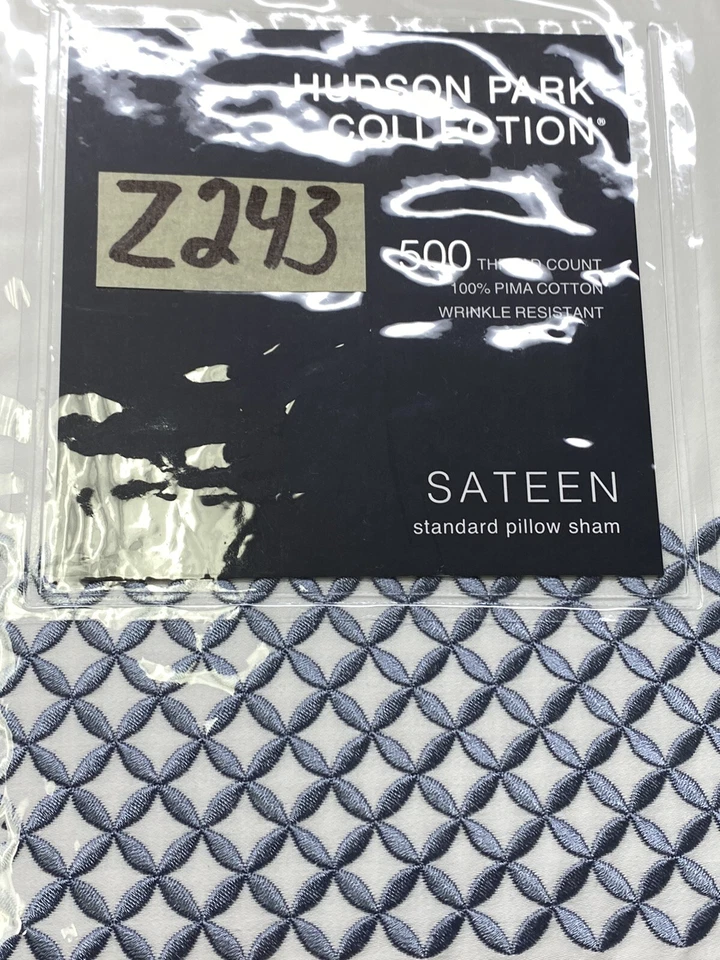 Hudson Park Embroidered Geo 500 TC Standard Sham White / Blue New - Image 3 of 4