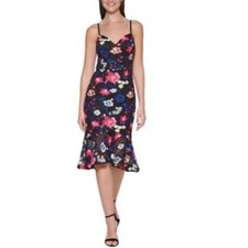 Guess Womens Embroidered Lace Sleeveless MIDI Dress Black Multi Size 2 NWT