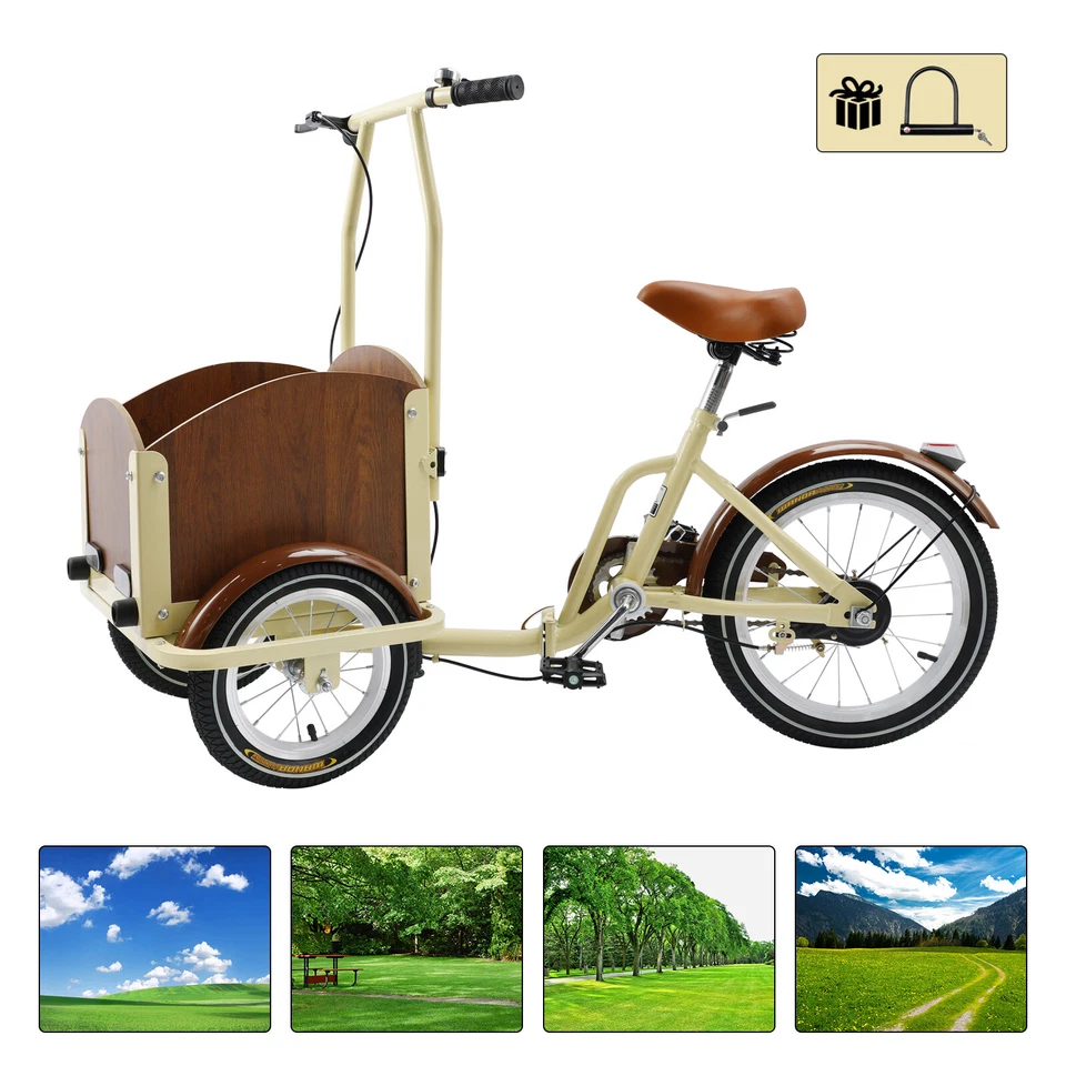 NEW Folding Pet Dog Bicycle Cart Reverse Three-wheel Bike Beige! - Image 1 of 4