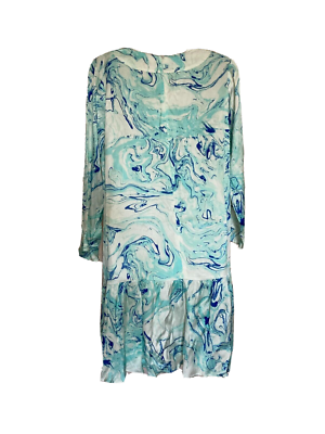 blue marble long sleeve dress Caryn Vallone Knee Length Dress Long Sleeve Blue Marble Swing Satin XS REt  $138