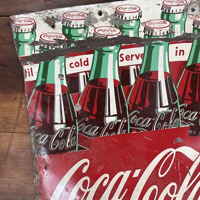 Early Coke Coca-Cola Metal Sign 12-Pack Bottles Cut Down Allen
