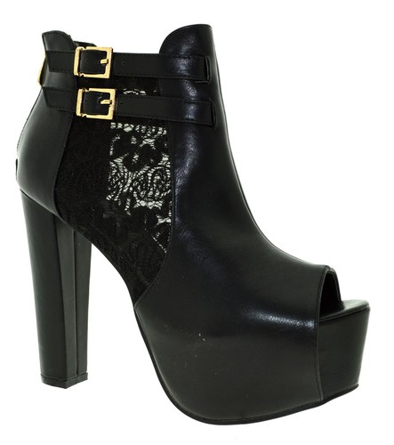 Scarpe nere donna tronchetti spuntati sandali aperti estivi fibbie tacco  alto GL | eBay