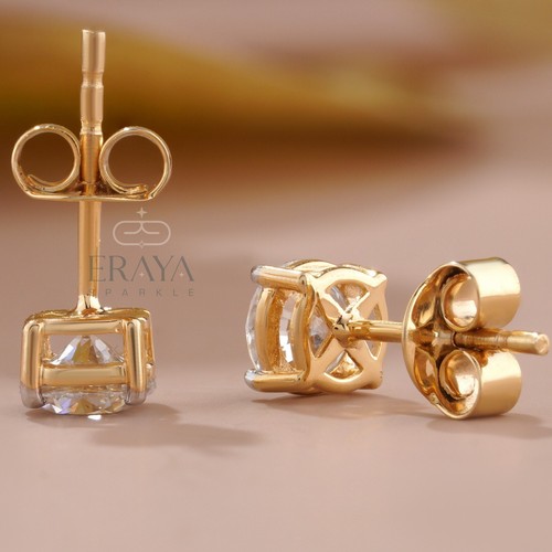 1.11 Ct Round Lab Grown Diamond Stud Solitaire Earrings 14k Gold IGI Certified - Picture 4 of 4