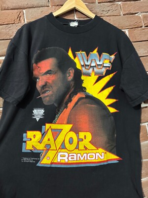 Vintage 90s WWF Razor Ramon Shirt RIP Wrestling Grail WWE M Black