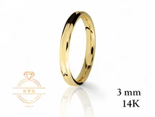 14K Yellow Gold 3mm CONCAVE Wedding Band Ring - Comfort Fit HIGH POLISHED Finish