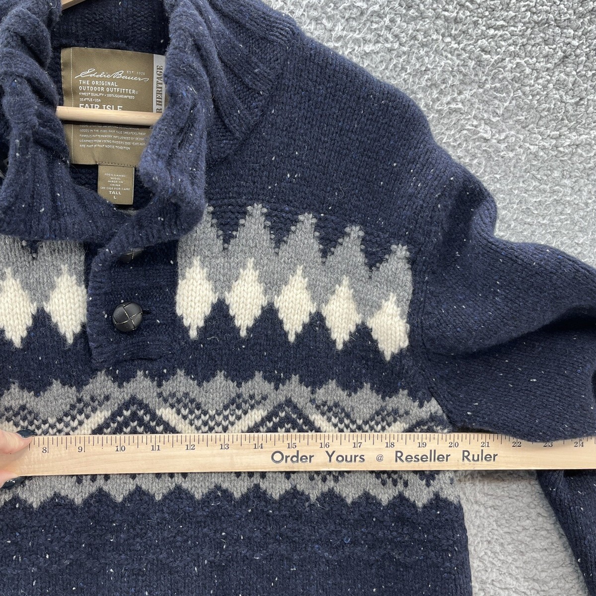 Eddie Bauer Sweater Men Large Blue Fair Isle Wool Heritage