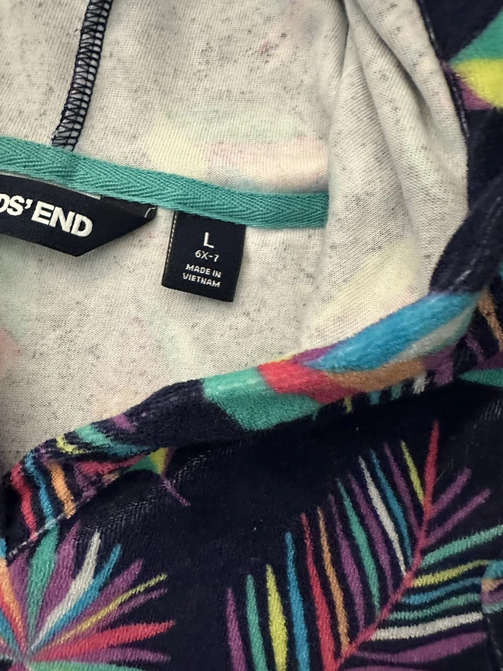 Cubierta de natación con capucha hojas de plumas azules Lands End talla M 6X-7 para niña Foto 4 de 4