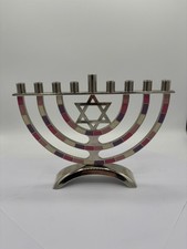 Pink Purple Cream White Metal Hanukkah Menorah Star David Jewish Candle Chanukah