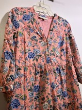 LOFT Womens Size 4 Pink Floral Cotton Dress Embroidered Scallop Hem Boho