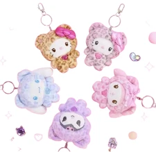 New Sanrio Hello Kitty Kuromi Cheetah Key Fob Keychain Plush Key Holder Toy Cute