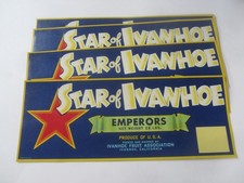 Wholesale Lot of 50 Old 1940's - STAR OF IVANHOE - Grape Crate LABELS - CA.