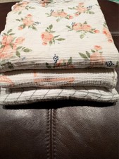 Lot 3 Baby Muslin Swaddle Blankets 48 x 46 inches One little unicorn roses