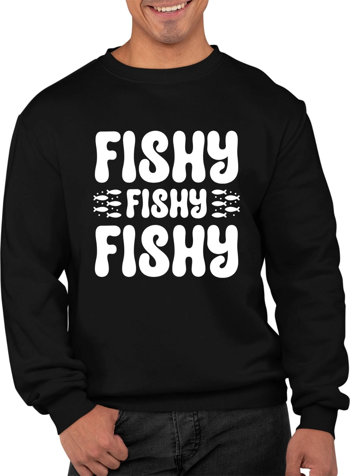 Here Fishy Funny Fishing Sweatshirt Unisex Custom Novelty Jumper Adult