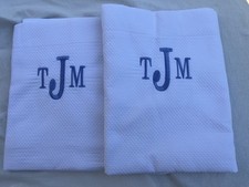 230 tax MATOUK ELLIOT BLUE EMBROIDRED 2 EURO SHAM MATELASSE COTTON WHITE