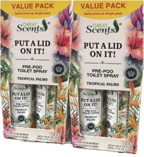 4 Great Scents “Put A Lid On It!” Pre Poo Toilet Spray, Tropical Palms  Lot of 4