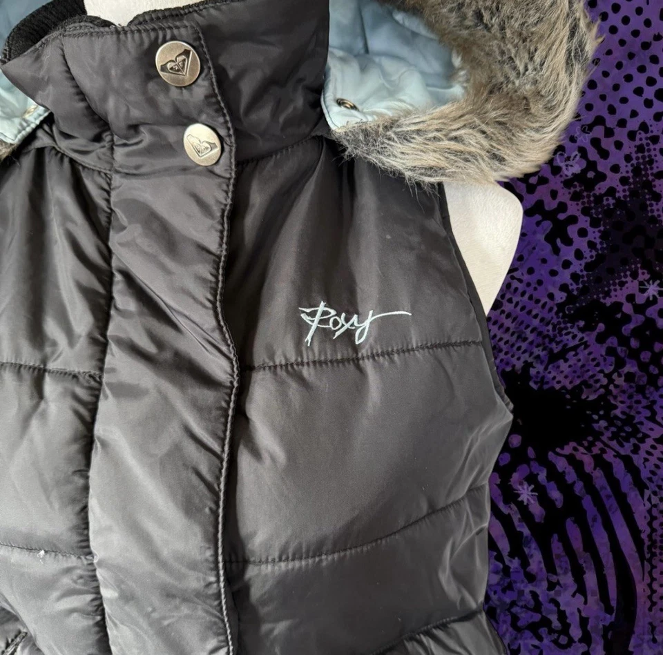 Vintage Y2k Roxy Fur Puffer Vest Jacket Women’s Size Medium - Image 2 of 4