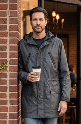 Kenneth Cole hooded lightweight parka jacket in dark silver. Men's Sm. EUC
