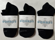 BOMBAS Lot 3 Pairs Youth Black Ankle Socks Size Small. New, Superior Quality 
