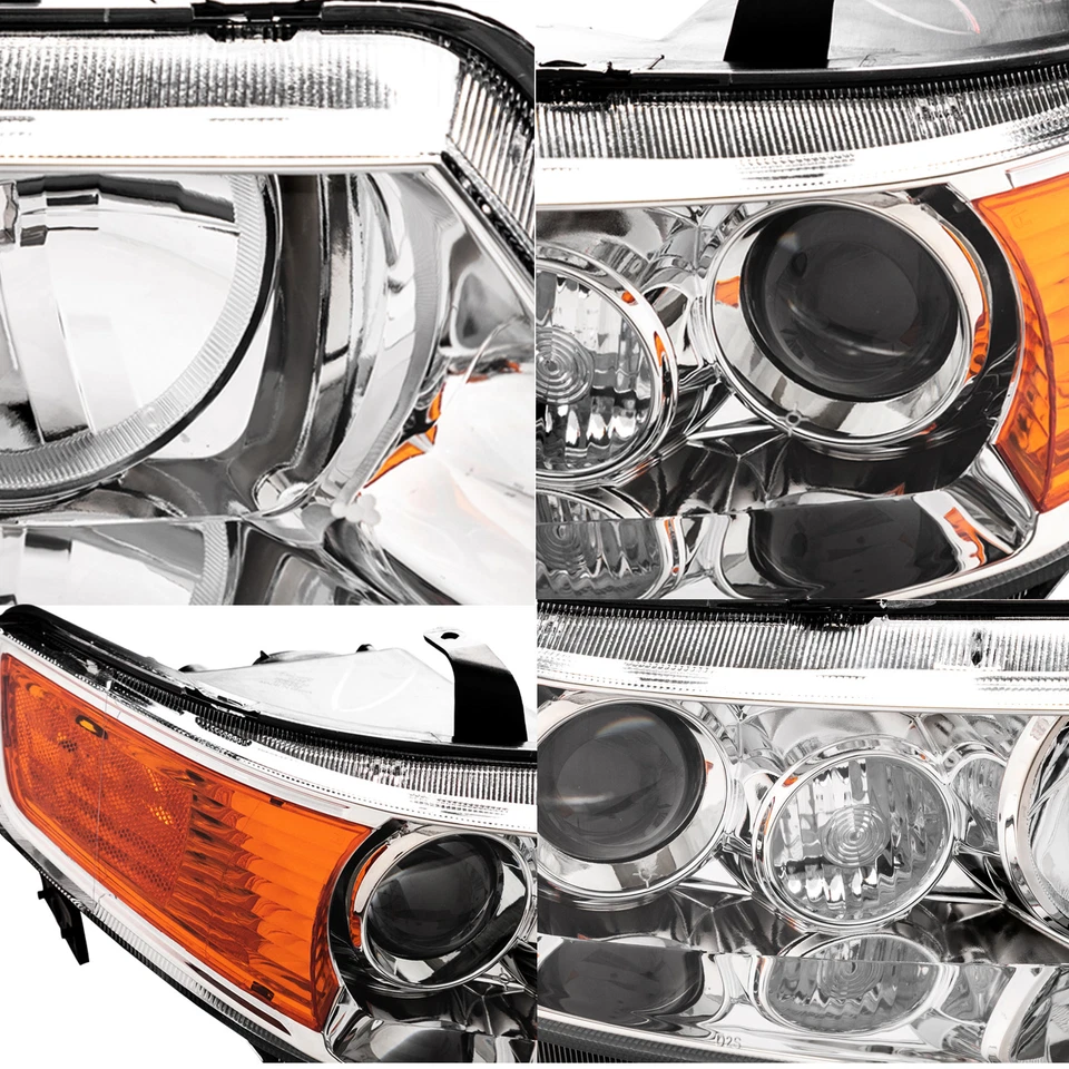 Headlights Headlamps Chrome Amber Left+Right for Acura TSX 2004 2005 2006 2007 - Image 3 of 4