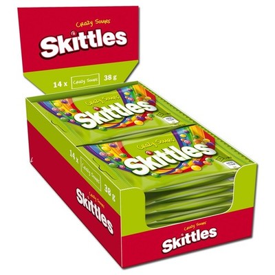 (14,92 /1kg) Skittles Crazy Sours 38g, Bonbons, Dragee, 14 Beutel